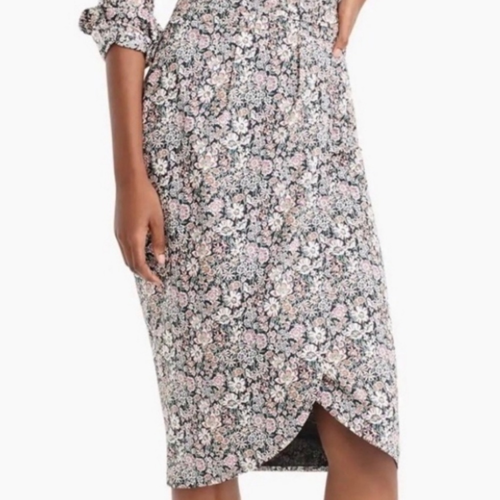 J. Crew Floral Midi Skirt in Black, Pink, Cream